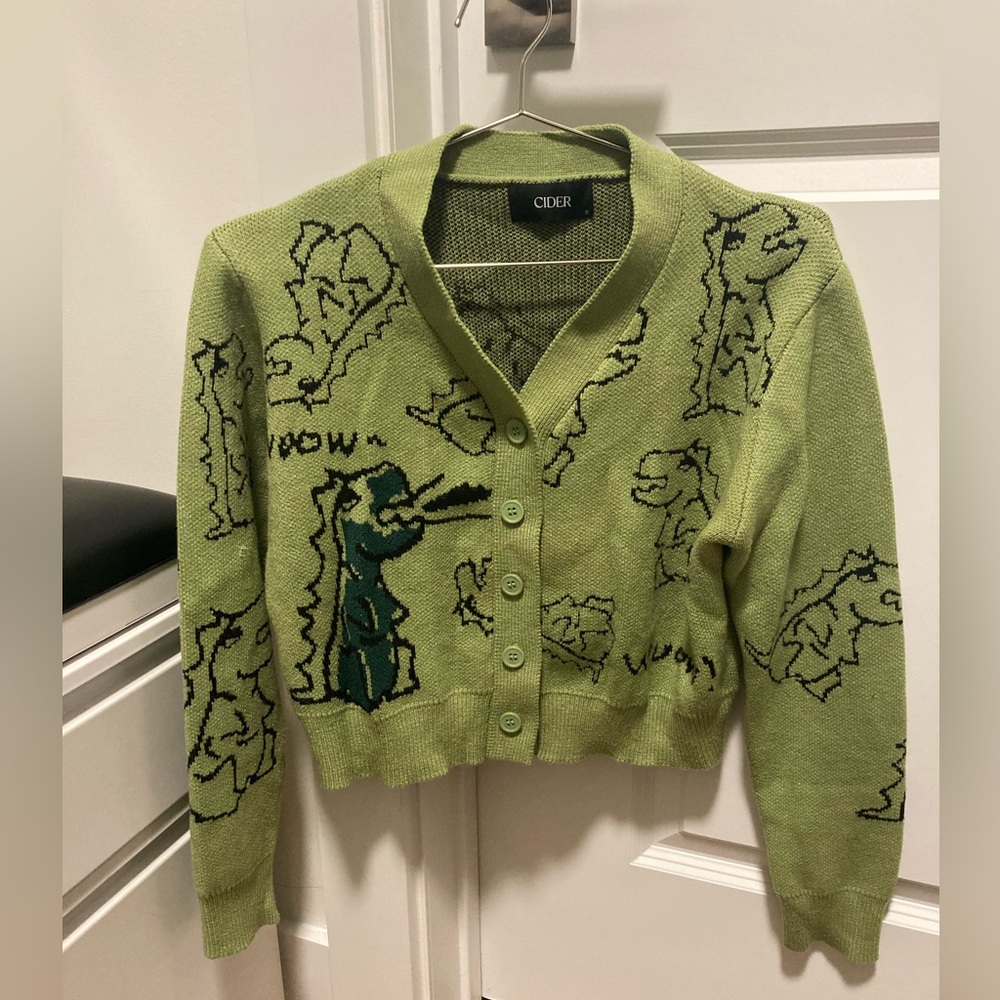 Dinosaur Pattern Cardigan Green Size Small from Cider